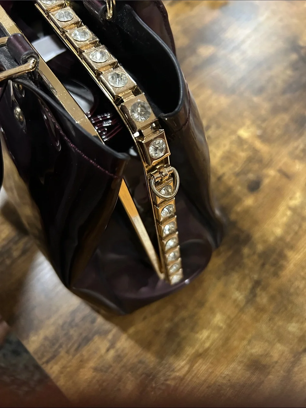Classic Structured Patent Leather Tote - Deep Plum